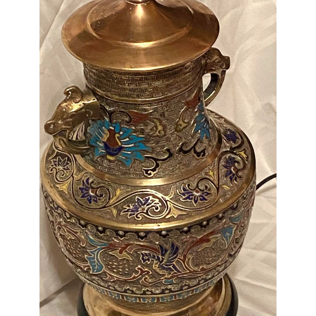 Vintage 1950s Cloisonné Champlevé Table Lamp For Sale - Image 4 of 12