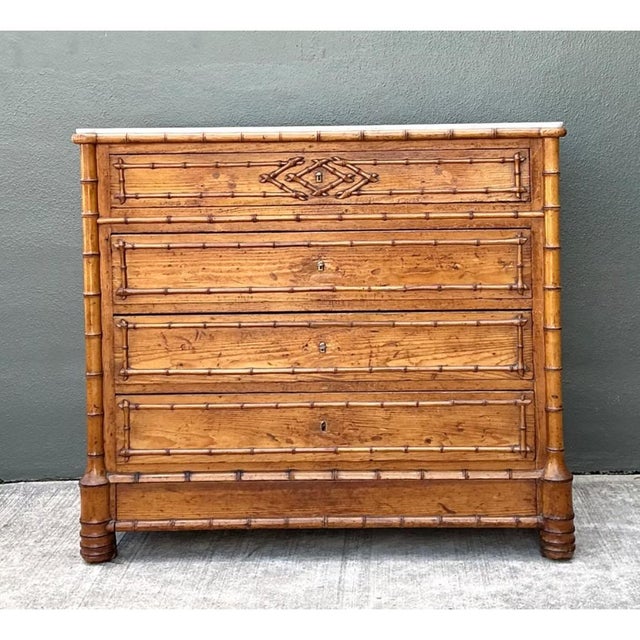 Wood Vintage Wood and Marble Faux Bamboo Chest For Sale - Image 7 of 16