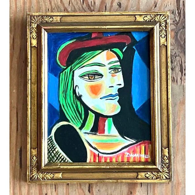 Vintage Cubist Figurative Oil on Board After Picasso For Sale - Image 4 of 12