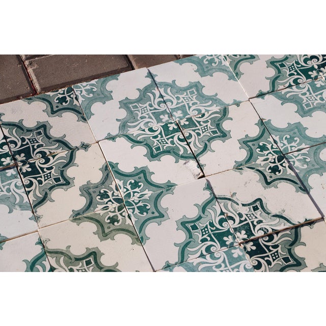 1920s Antique 1920s Set of 78 Antique Large Art Deco Geometric Floral Tiles Portuguese For Sale - Image 5 of 18