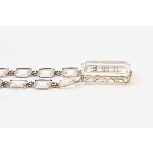 Vintage Art Deco Crystal and Silver Long Necklace With Faceted Square Pendant For Sale In Miami - Image 6 of 11