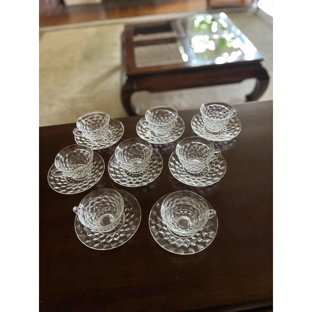 Transparent Mid 20th Century Cut Glass Teacups & Saucers, Set of 19 For Sale - Image 8 of 10