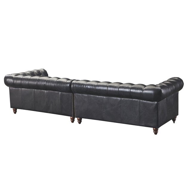 Black Century Chesterfield Sofa - Slate Leather - 118" For Sale - Image 8 of 9