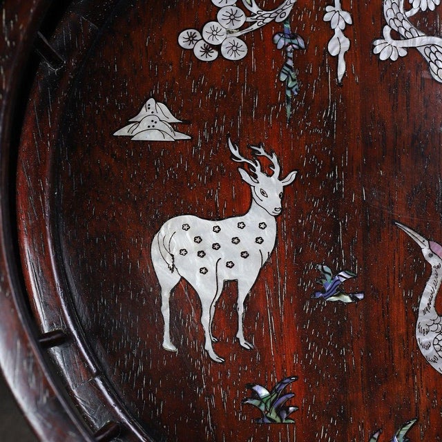 Zitan Wood Round Tray Inlaid With Mother-of-Pearl For Sale - Image 9 of 10