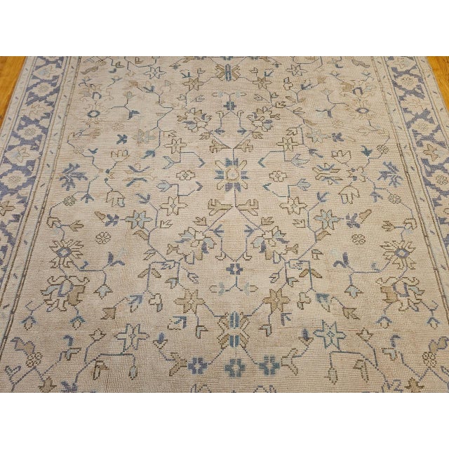 Vintage Turkish Oushak Room Size Rug, Hand-Knotted Wool, Ivory, Blue, 8' x 10' For Sale - Image 10 of 16