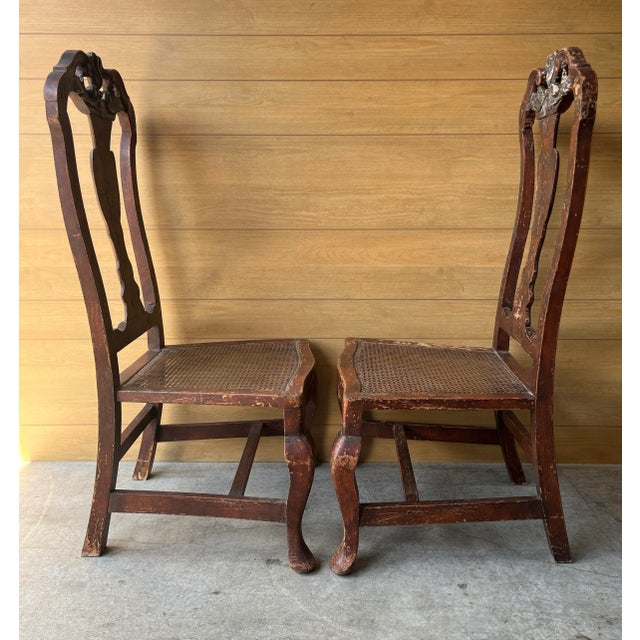 Wood 19th Century Venetian Rococo Chinoiserie Side Chairs a Pair For Sale - Image 7 of 11