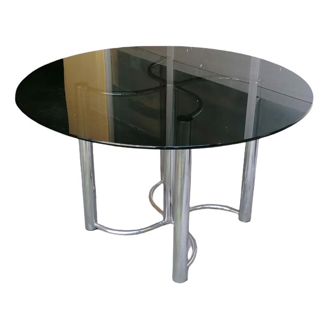Round Table in Steel and Black Glass by Giotto Stoppino, 1970s For Sale