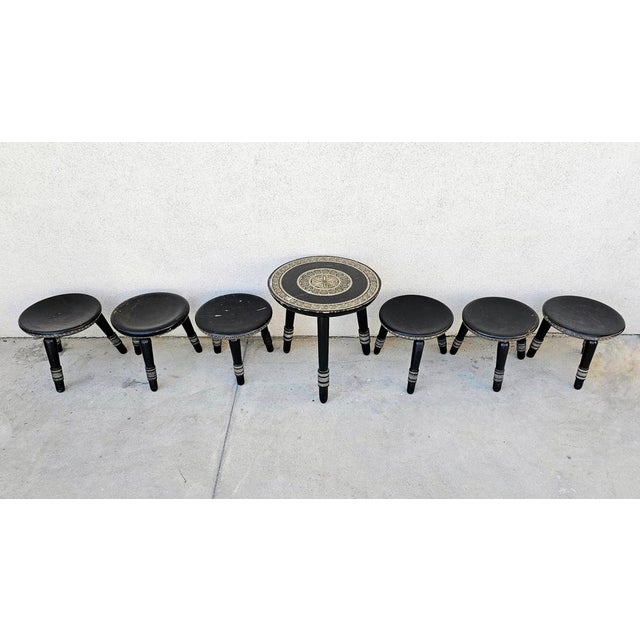 Hand Carved Coffee Table with Stools attributed to Ettore Zacchari, Italy, 1890s, Set of 7 For Sale - Image 5 of 14