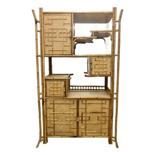 70s Bohemian Rattan and Bamboo Wall Unit Étagère. For Sale