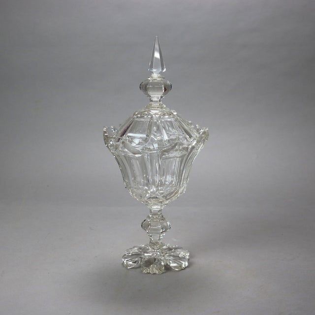 Antique Emhart Cut Glass Lidded Compote C1840 Measures - 15 3/4" x 6 7/8" x 6 7/8"