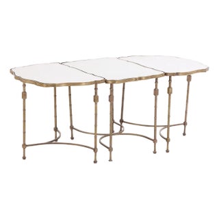 A French Brass Mirrored Tripartite Coffee Table, C. 1950. For Sale