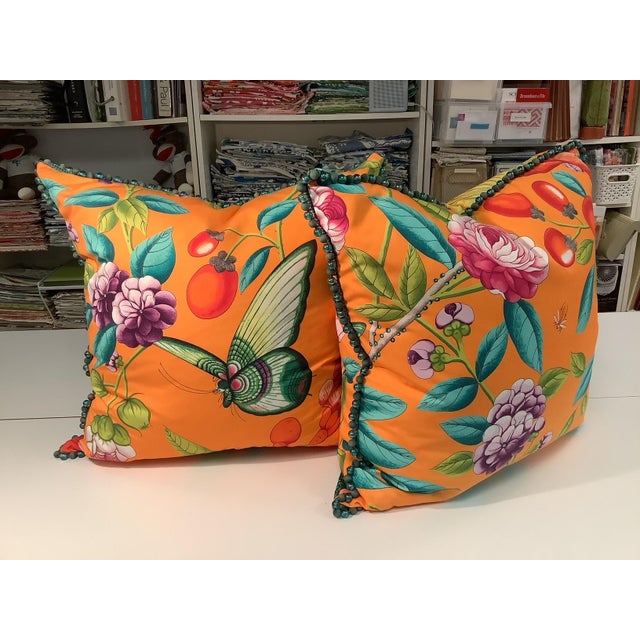 Pair of Orange Botanical Manual Canovas Pillows For Sale In Minneapolis - Image 6 of 6
