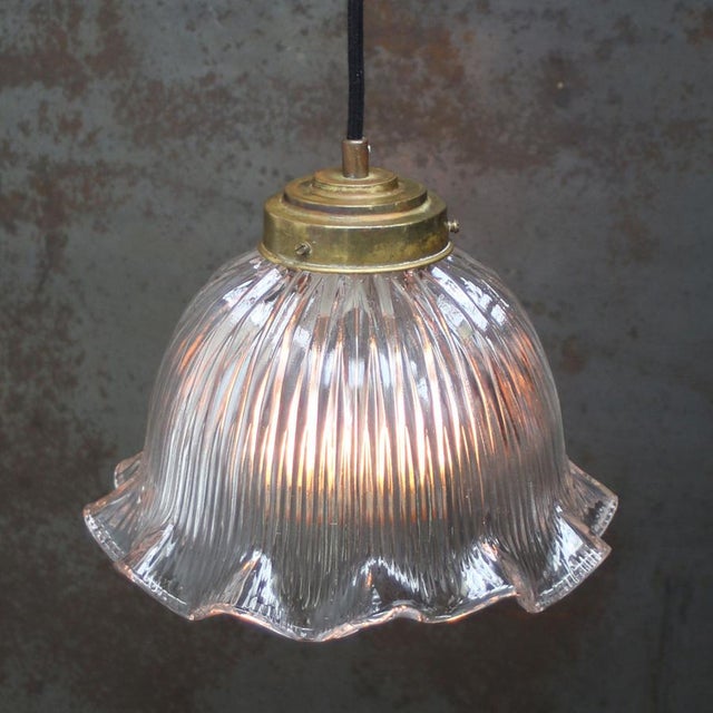 Holophane Vintage French Holophane Clear Pressed Glass Pendant Light For Sale - Image 4 of 6