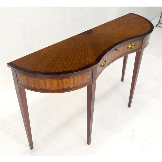 Late 20th Century Satinwood Very Fine Inlayed Serpentine Front One Drawer Console Sofa Table MINT! For Sale - Image 5 of 16