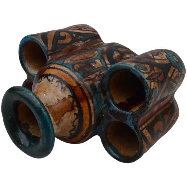 Early 20th Century Moroccan Andalusian Ceramic Inkwell With Catchall For Sale - Image 9 of 11