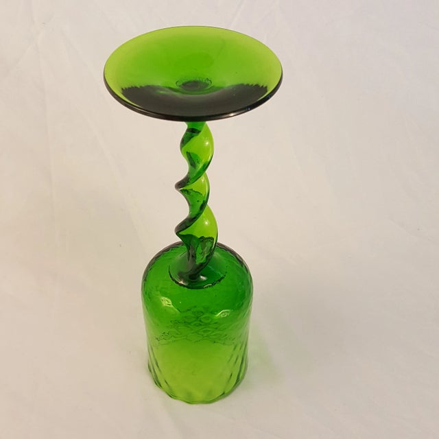 Pattern: Optic Color: Spring Green Manufacturer: Empoli Date Produced: 1950's Shape: Goblet Vase/Candle Holder