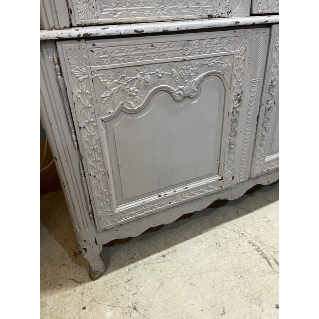 Wood Late 19th Century Painted French 2 Piece Cabinet. Cabinet Has Pegs That Go in to Bottom Piece For Sale - Image 7 of 9