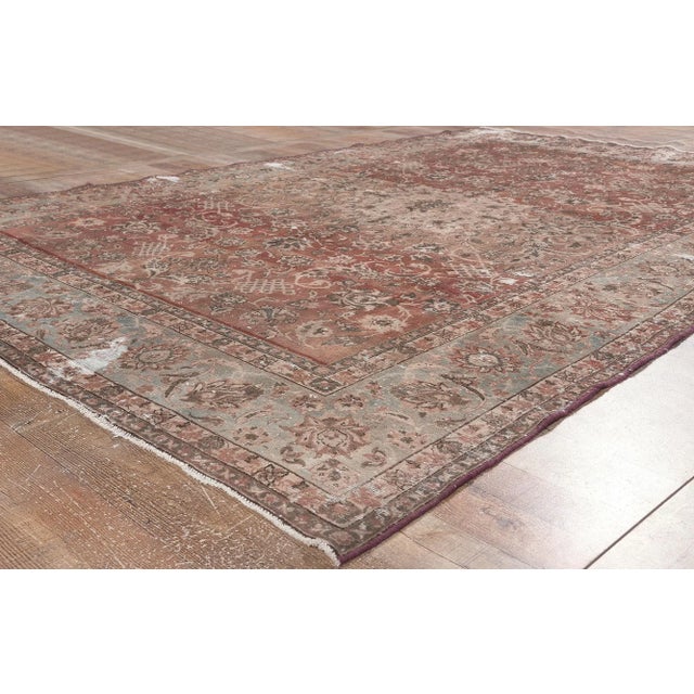Textile Early 20th Century Distressed Antique Persian Tabriz Rug, 06'05 X 09'08 For Sale - Image 7 of 10