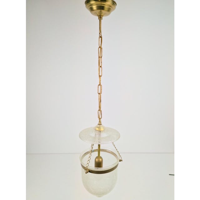 Vintage Brass and Mounted Glass Hundi Lantern Bell Lamp, 1950s For Sale - Image 4 of 13
