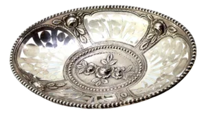 Fruit Bowl in Cut-Out Silver with Central Floral Relief and Pearly Frieze Edge