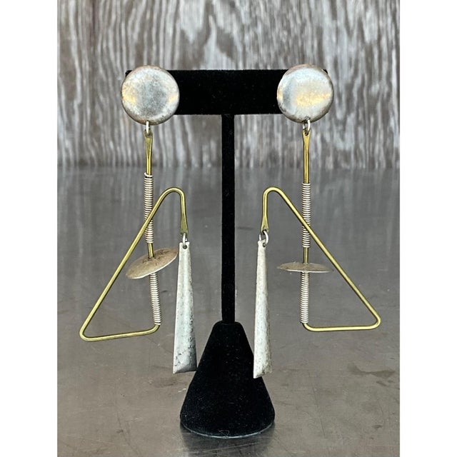 Vintage Abstract Mixed Metal Dangle Earrings For Sale - Image 9 of 12