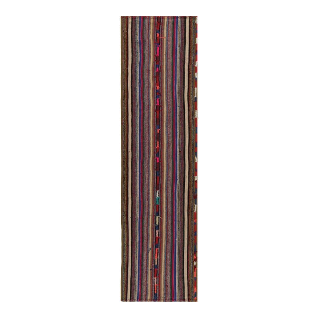 1950s Vintage Chaput Kilim in Multicolor Striped Patterns-2'9''x10'2'' For Sale