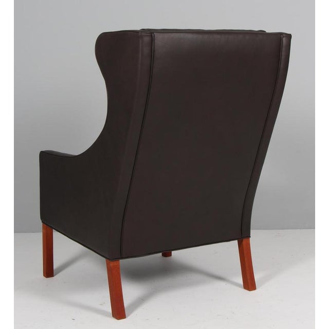 Black Scandinavian Wingback Chair in Teak and Leather attributed to Børge Mogensen for Fredericia For Sale - Image 8 of 9