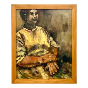 Vintage Boho Original Abstract Figural Oil on Canvas Painting