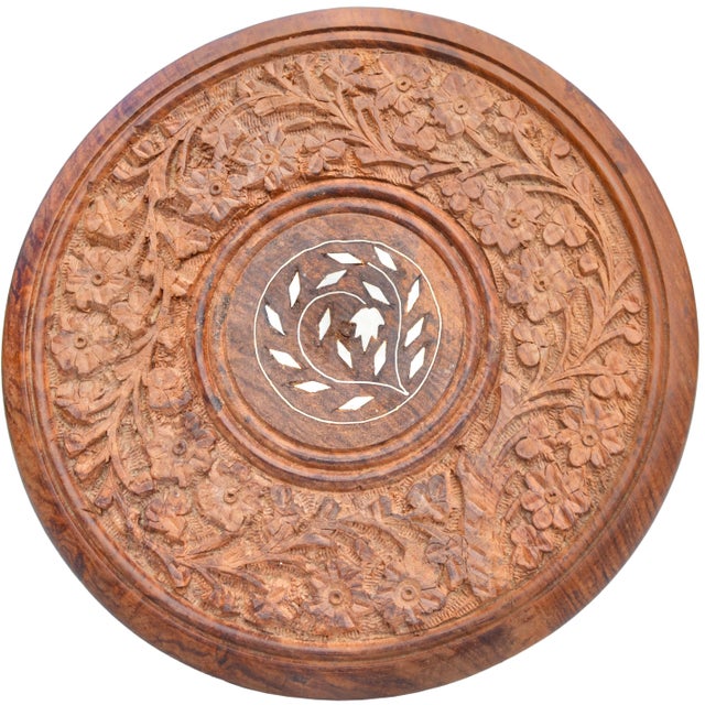 Mid 20th Century Hand-Carved & Inlaid Anglo-Indian Accent Table For Sale - Image 4 of 6