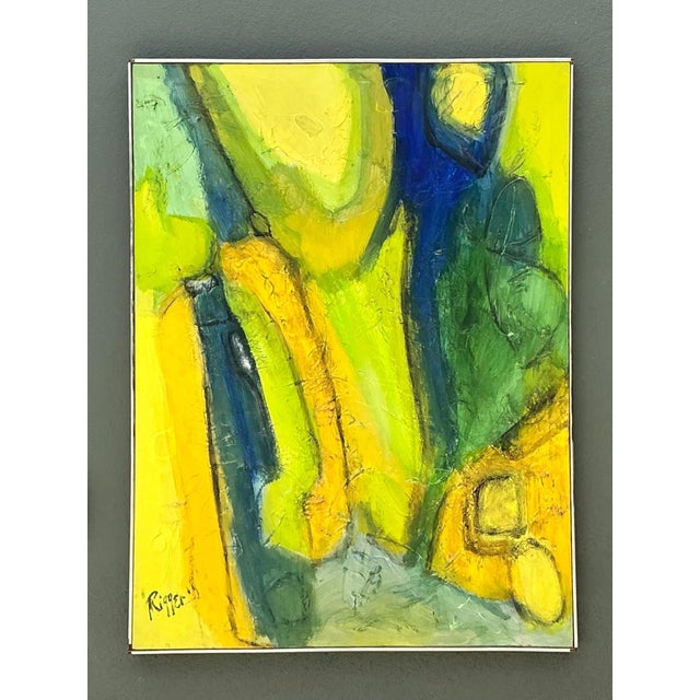 Exuding dynamic visual energy and expressive form, this original contemporary abstract oil painting by artist Rieger...