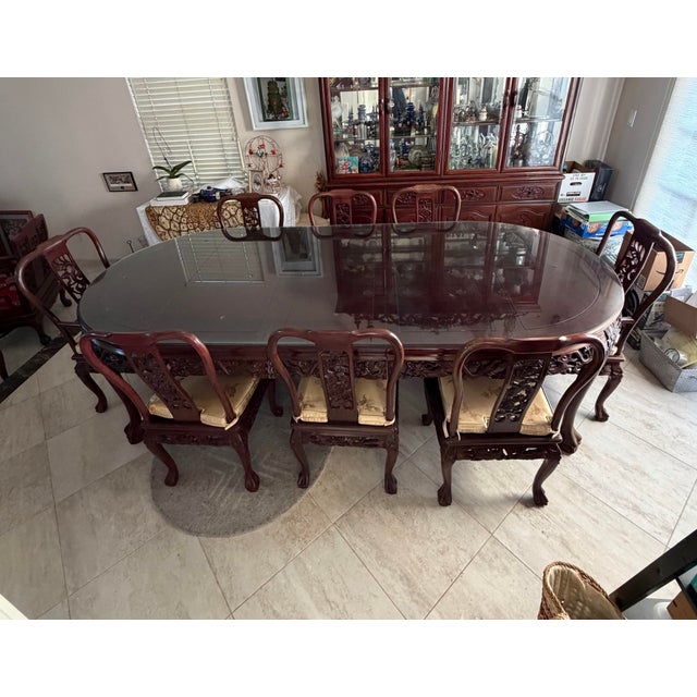 1980s 1980s Chinese Rosewood Carved Dining Set For Sale - Image 5 of 12