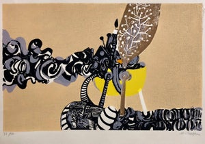 Naftali Bezem, Rare Israeli Surrealist Judaica Abstract Lithograph Naftali Bezem