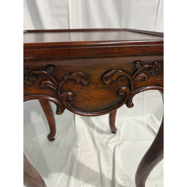 Set of 2 Antique Solid Wood Accent Table With Cabriole Legs and Carved Accents For Sale - Image 4 of 8