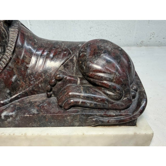 Red Antique Hand Carved 19th Century Reclining Lion Solid Marble Sculpture Statue For Sale - Image 8 of 16