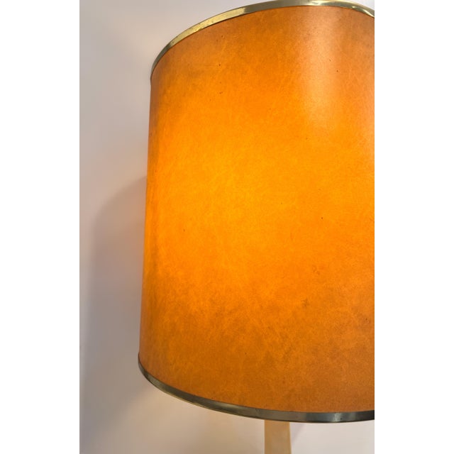 Italian Carrera Marble Table Lamp with Brass Finished Leather Shade, 1970 For Sale - Image 6 of 9
