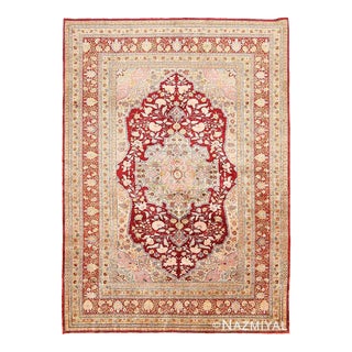 Nazmiyal Collection 1900s Floral Antique Persian Silk Tabriz Area Rug For Sale