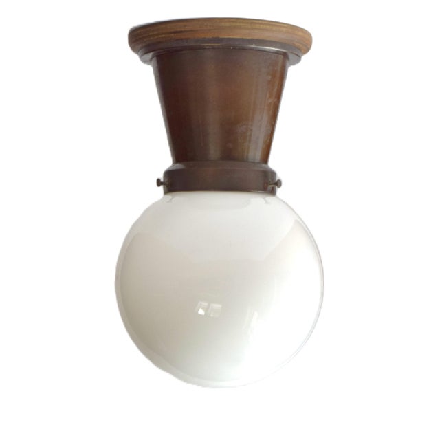 Art Nouveau ceiling lamp; clean design and beautiful patina. Opal glass globe with a 15 mm diameter. 1 E27 socket Up to...