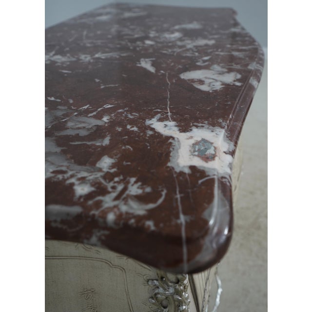 French Style Chinoiserie Carved Marble Top Commode Chest For Sale - Image 10 of 18