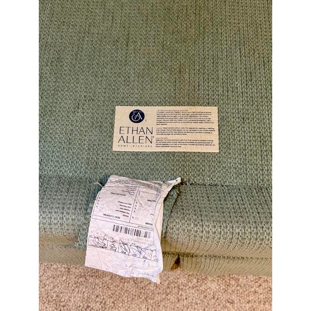 Ethan Allen Classic Rolled Arm Skirted Sofa in Aqua Texturized Woven Fabric For Sale - Image 9 of 12