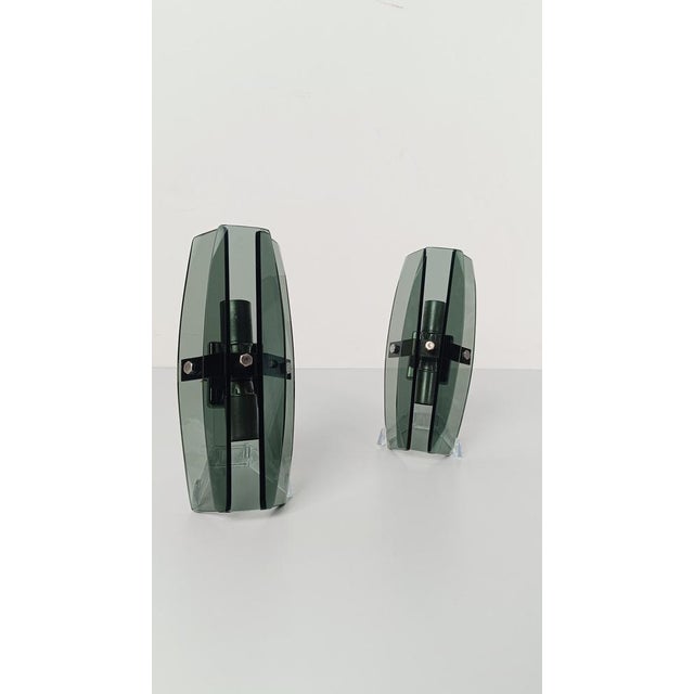 Sconces in Chrome and Smoked Green Glass from Veca, 1970s, Set of 2 For Sale - Image 4 of 12