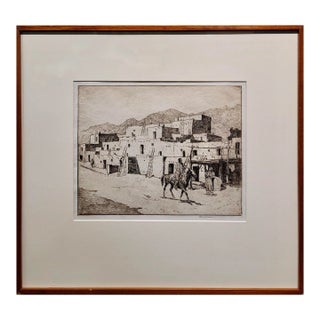Edward Borein -A Street in Taos - C1910s Original Etching For Sale