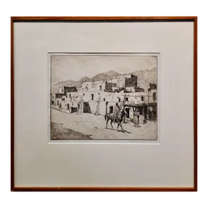 Edward Borein -A Street in Taos - C1910s Original Etching