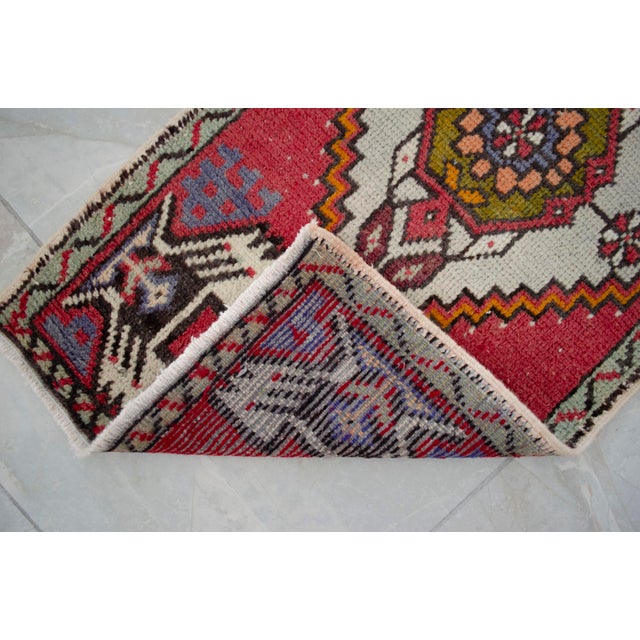 Red Hand Knotted Door Mat, Entryway Rug, Bath Mat, Kitchen Decor, Small Rug, Turkish Rug - 1'7" X 3'3" For Sale - Image 8 of 13