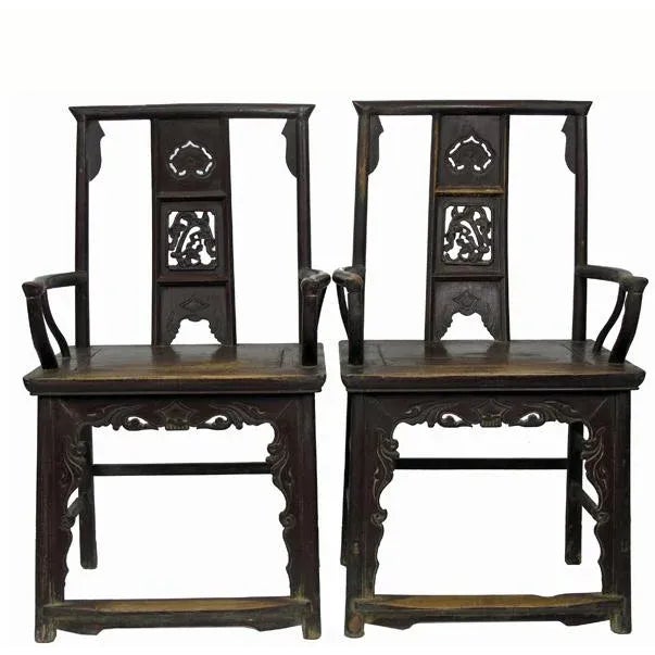 Antique Chinese Armchair With Carved Back and Rim - a Pair For Sale - Image 10 of 10