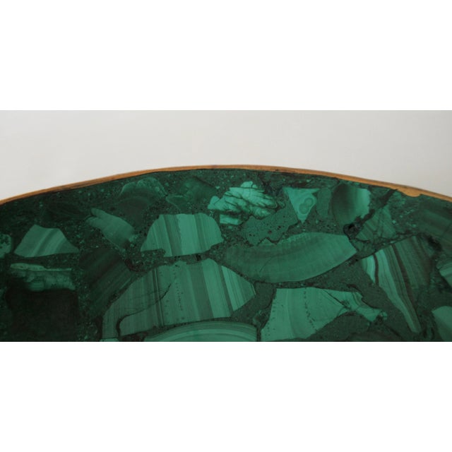 Vintage Italian Coved Malachite Stone & Bronze Rimmed Catchall, and/or Nut/Candy Decorative Bowl For Sale - Image 10 of 14