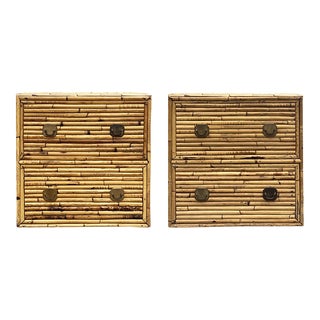 1970s Bamboo and Brass Reed Campaign Nightstands A Pair For Sale