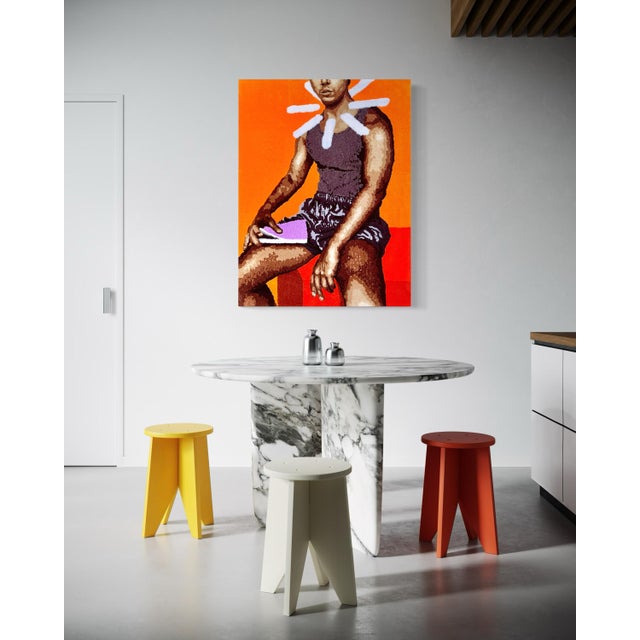 Textile Cedric Vu "This Particular Self" Tufted Yarn Portrait, Radiating Rays, Orange and Red, Contemporary California Textile Art, Pop Art, 2025 For Sale - Image 7 of 8