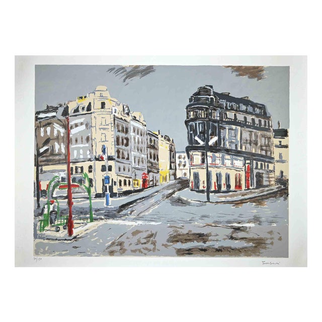 Orfeo Tamburi, View of Paris, Original Lithograph, 1980s For Sale