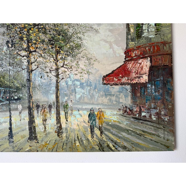 Textile Caroline C. Burnett (1877–1950) Parisian Street Scene Oil on Canvas Painting – Signed, Unframed For Sale - Image 7 of 12