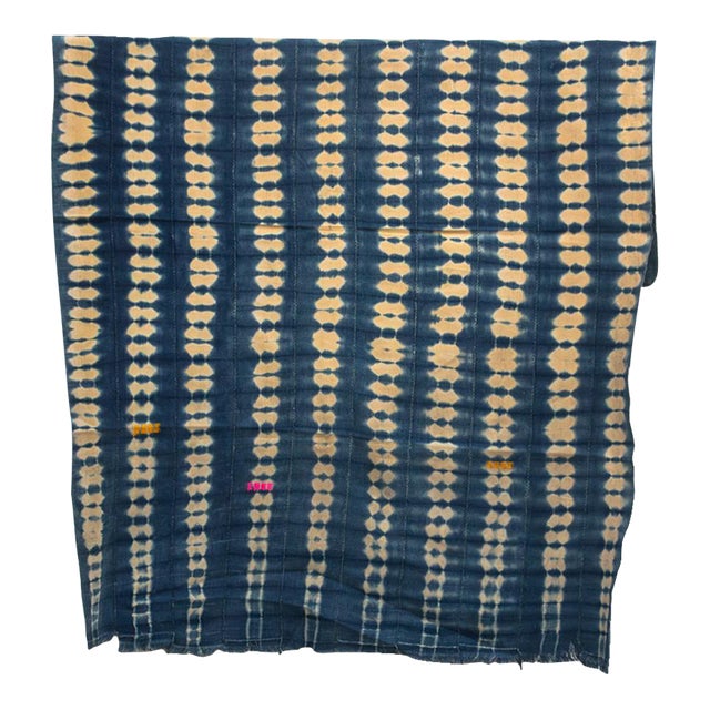 Vintage African Moss "Volta River" Indigo Throw For Sale